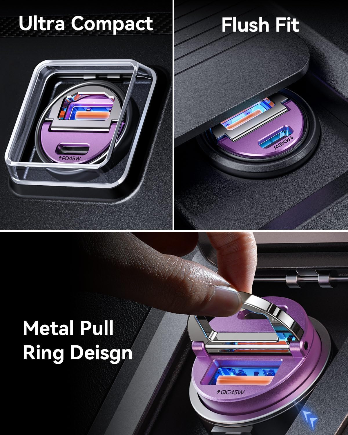 MRGLAS 90W USB C Car Charger Fast Charging [Invisible & All Metal Design]
