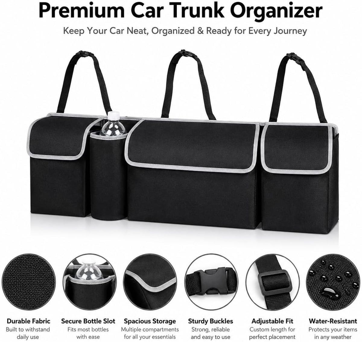 Car Trunk Organizer, Hanging Seat Back Storage Organizer with Large Pockets, Space-saving Backseat Car Organizer