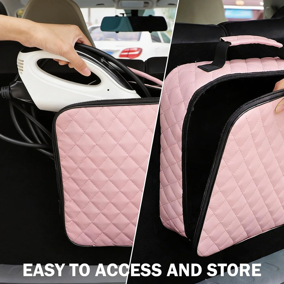 Jumper Cable Bag, Tools Cable Bag, Car Storage Box, 12.6x3.54x12.6In Organize for EV Charging Cord, Hoses (Pink)