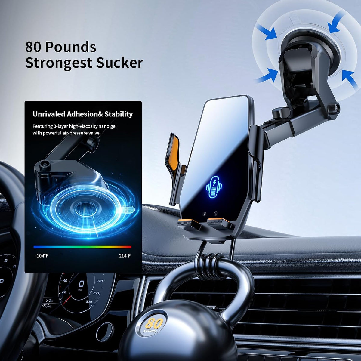 3 IN 1 Wireless Car Charger 15W Fast Charging Auto Clamping Phone Holders