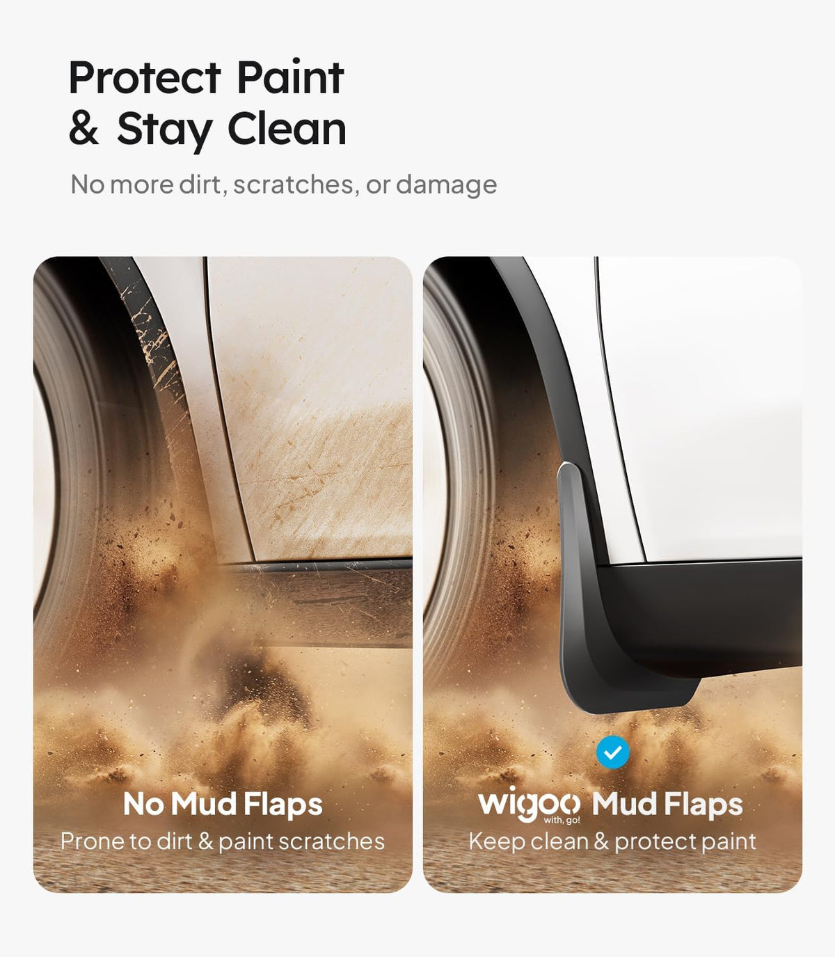 Wigoo New Tesla Model Y Juniper Accessories Mud Flaps No Drilling [Stay Clean, Protect Paint] All Weather Guards Body Kits for Model Y 2025 2026 Juniper, Thicker Version (Set of 4), Not for Model Y L