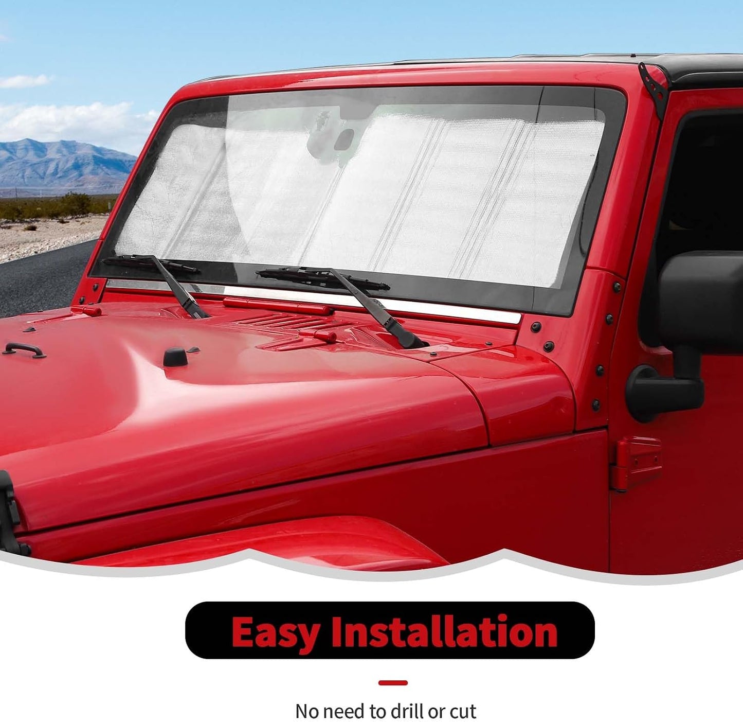 Windshield Sunshade Sun Shade Heat Shield Sun Visor Mat Compatible with Jeep Wrangler Rubicon Sahara TJ JK JKU 2 Door & 4 Door