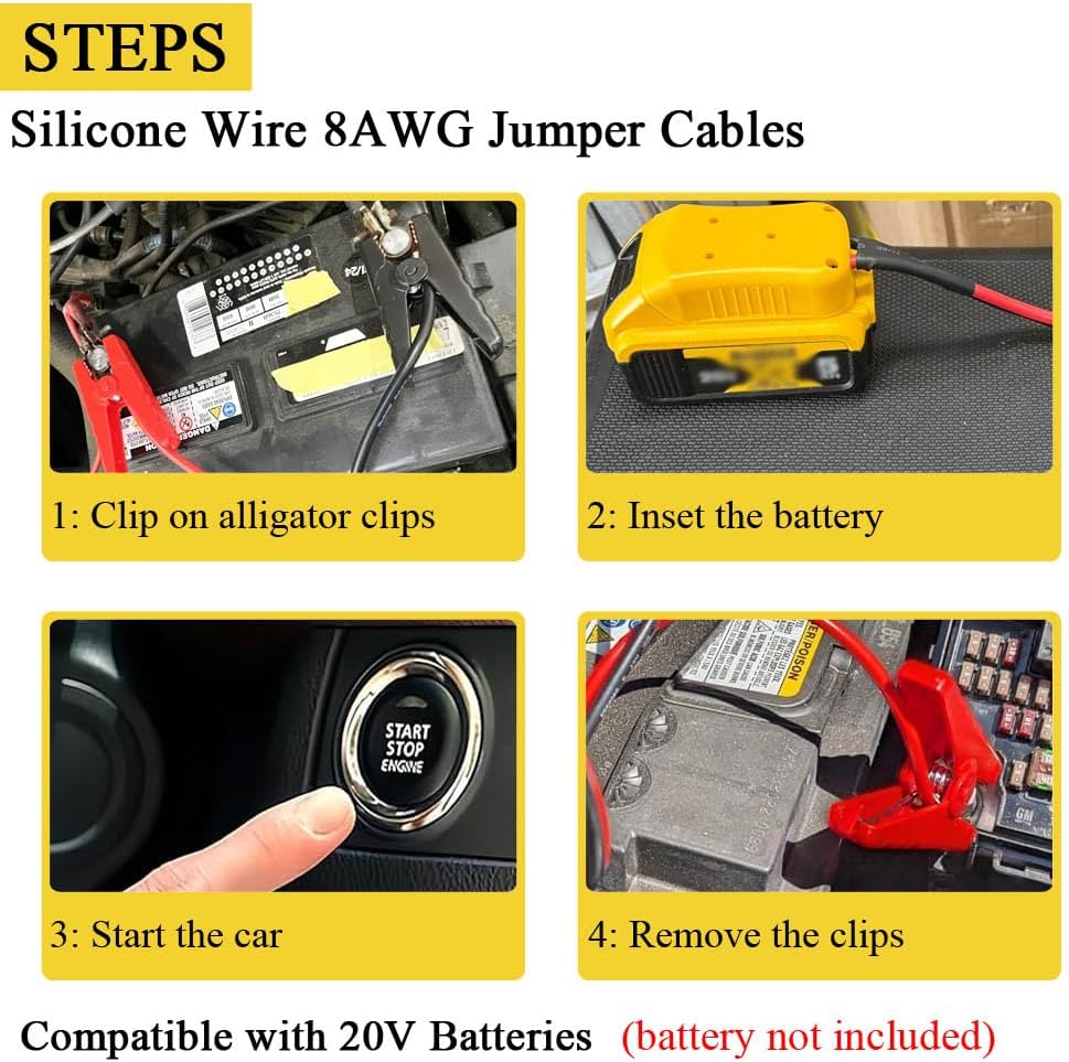 Jumper Cables Adapter Compatible with De.Walt 20V Batteries 1.25FT