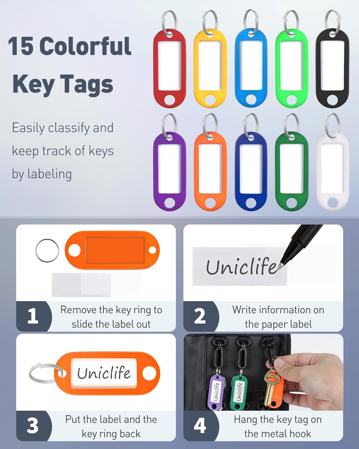 Uniclife 12-Hook Portable Key Organizer,Zippered Key Case for Offices