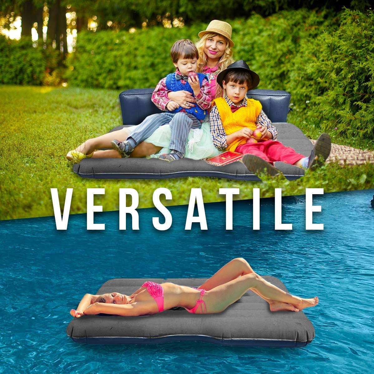 Zento Deals Truck and Car Air Mattress Backseat Bed - Premium Quality Portable Car Inflatable Mattress with 2 Pillows Universal fit (1 Pack)