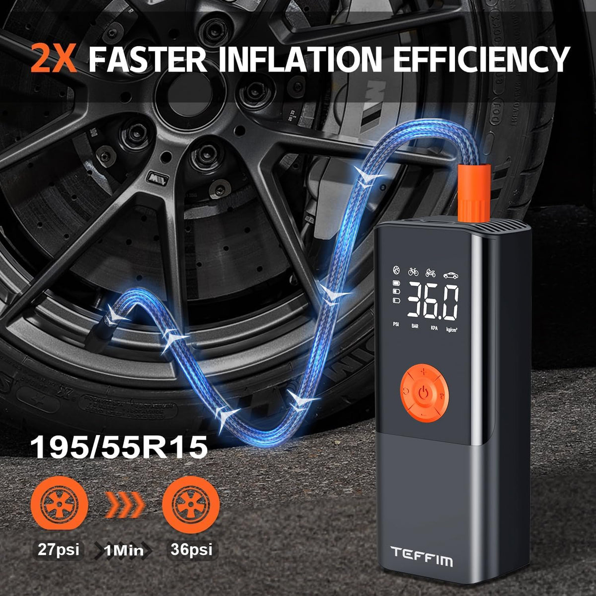 Tire Inflator Portable Air Compressor with Digital Pressure Gauge, 12V Smart Air Pump for Car Tires, Motorcycle, SUV, Electric Bike, Bicycle, Sports Balls with 10000mAh Battery & LED Light
