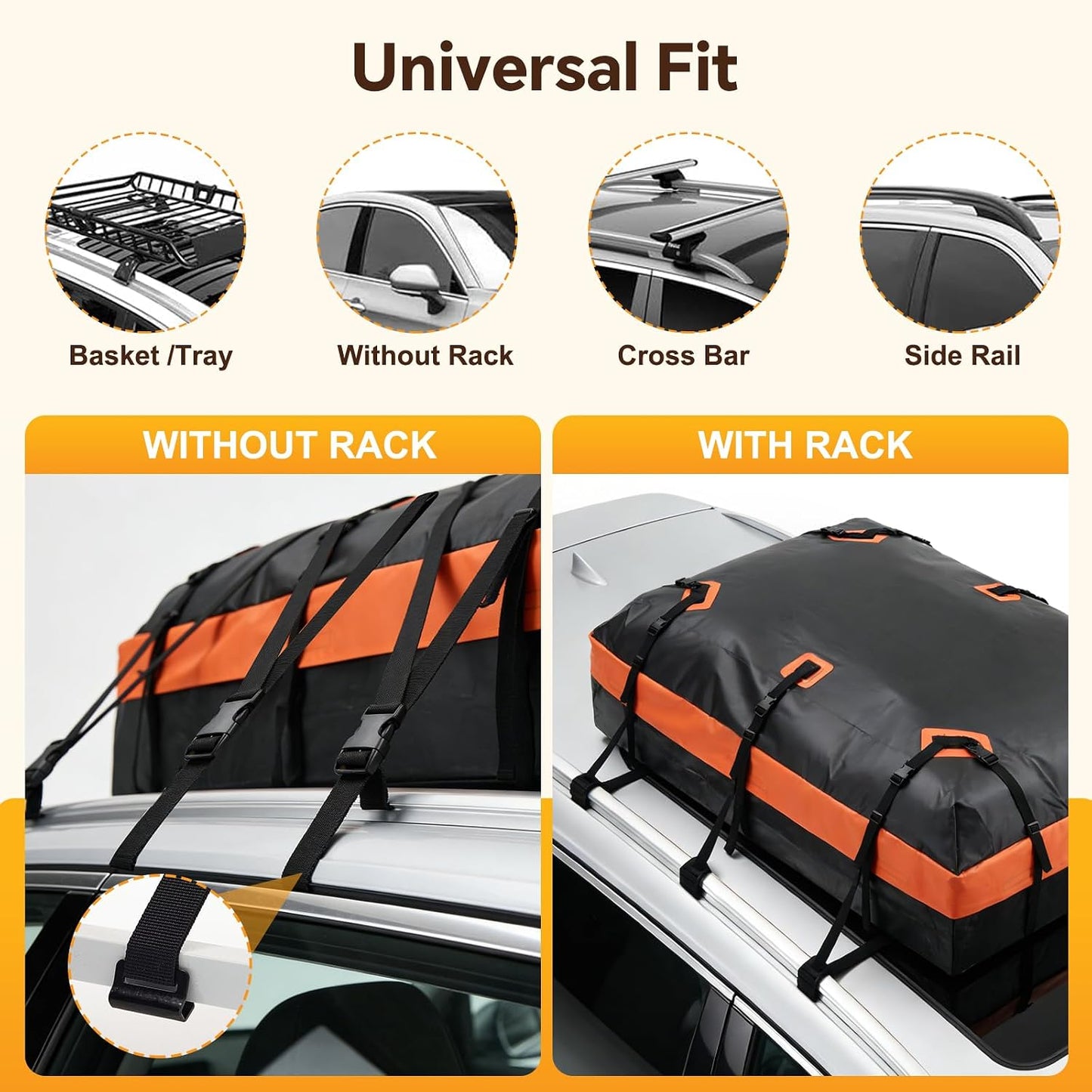 NEWBULIG Car Rooftop Cargo Carrier Bag, 20 Cubic Feet Heavy Duty Waterproof | for SUV, Van, All Vehicles with/without Rack. Includes Anti-Slip Mat, Reinforced Straps, 6 Door Hooks, Storage & Luggage Lock