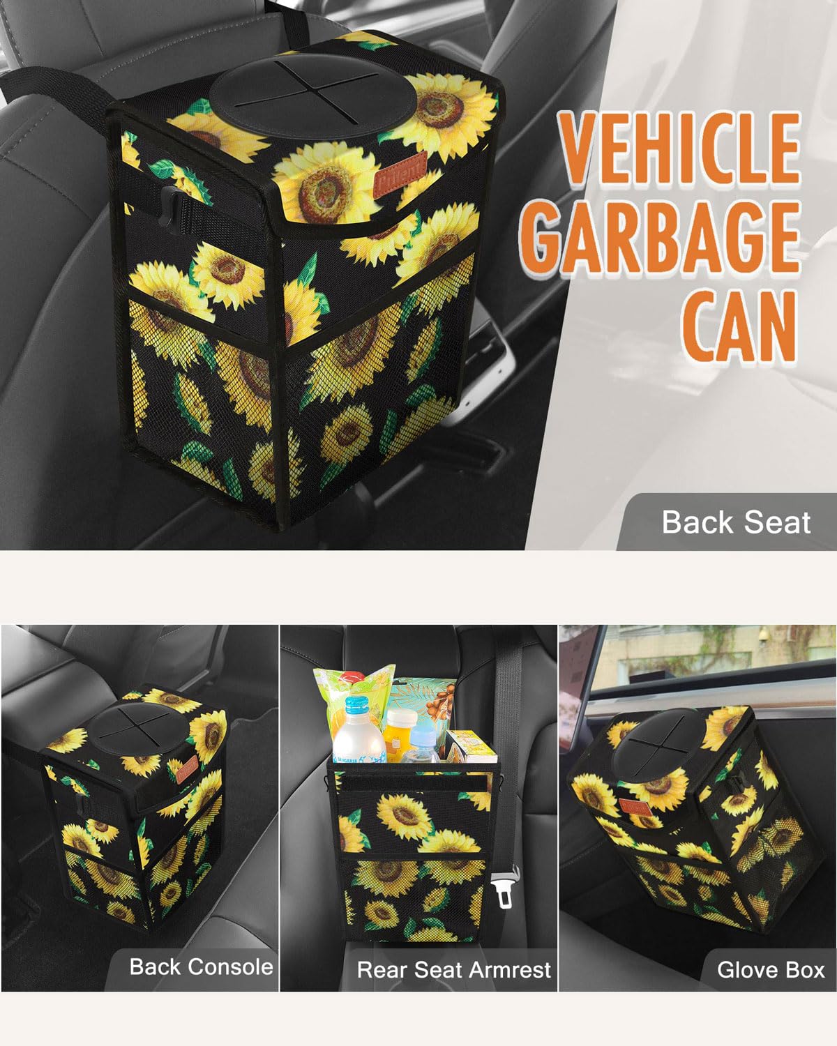 Pritent Car Trash Can with Lid Leakproof Car Garbage Bag Vehicle Trash Bin