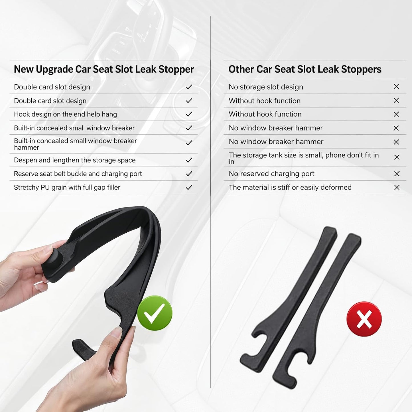 Car Seat Gap Filler 2 Pack with 180° Flip Design - Premium TPE Seat Console Organizer with Storage Box - Universal Fit for Car SUV Truck - Anti-Drop Crevice Blocker (Black)