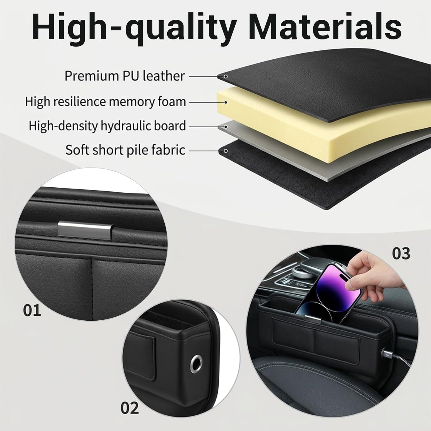 2Pack Universal Fit Premium Leather Car Seat Gap Filler Organizer, Center Console Organizer with Card Slots Front Seat Storage for Phone Cards Keys, Clever Gifts for SUV, Truck & Sedan, Black