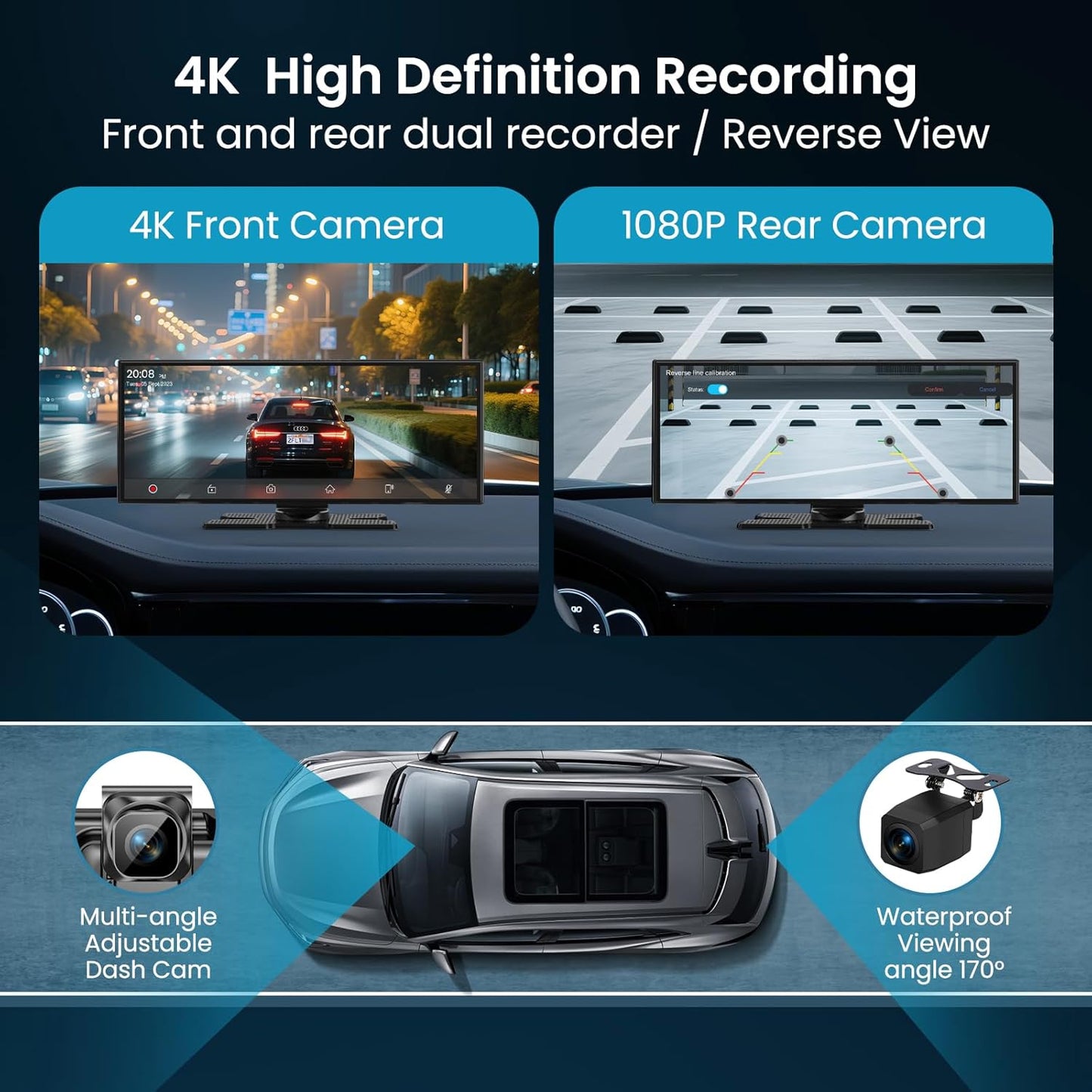 Largest 11.5 inch Wireless CarPlay Screen for Car, A-pple CarPlay & Android Auto HD Touchscreen with 4K Dash Cam/1080P Backup Camera/Navigation/Bluetooth/Voice Control/FM/Mirror Link,for All Vehicles