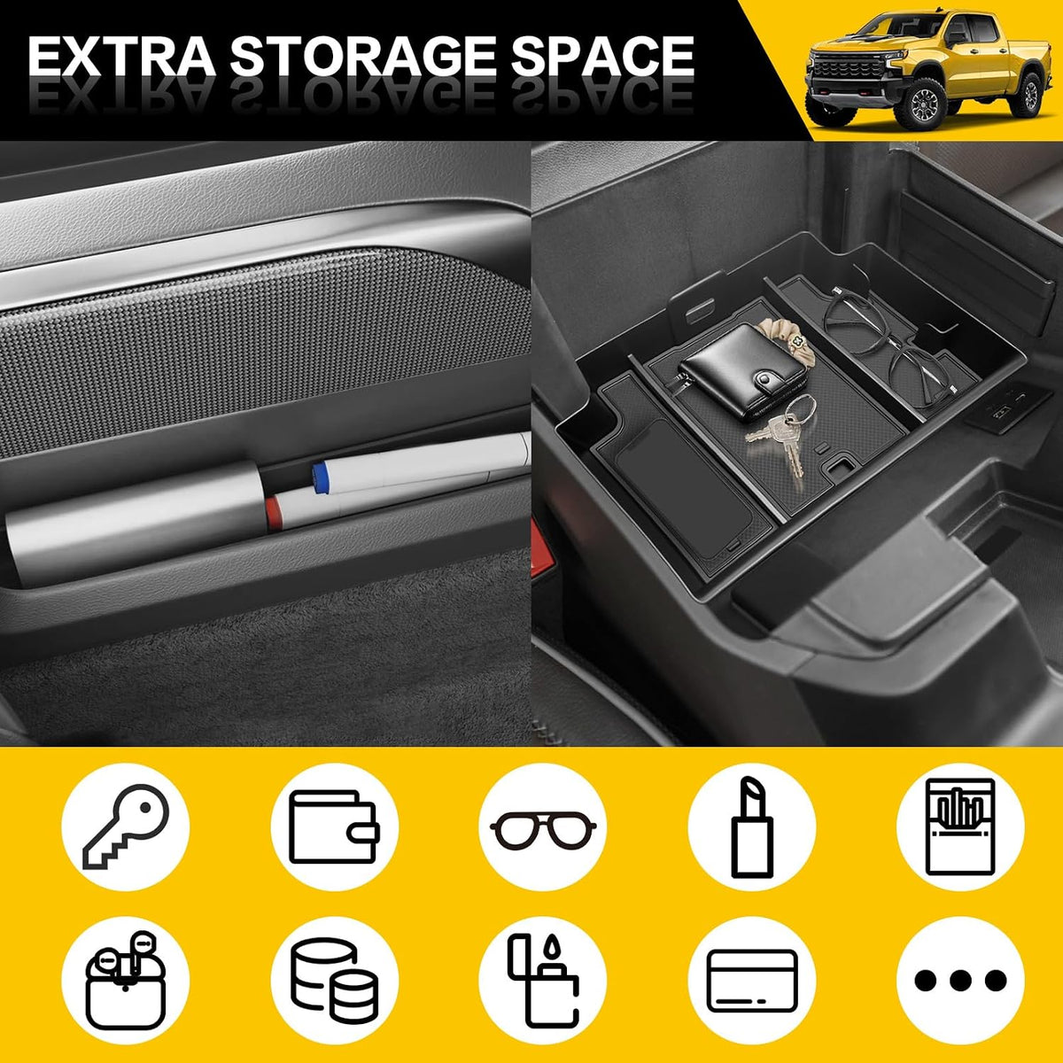 3PCS Center Console Organizer for 2022-2025 Chevy Chevrolet Silverado/GMC Sierra 1500, Armrest Insert Shifter Tray Gear Side Storage Box Accessories(Only Fits Full w/Bucket Seats)
