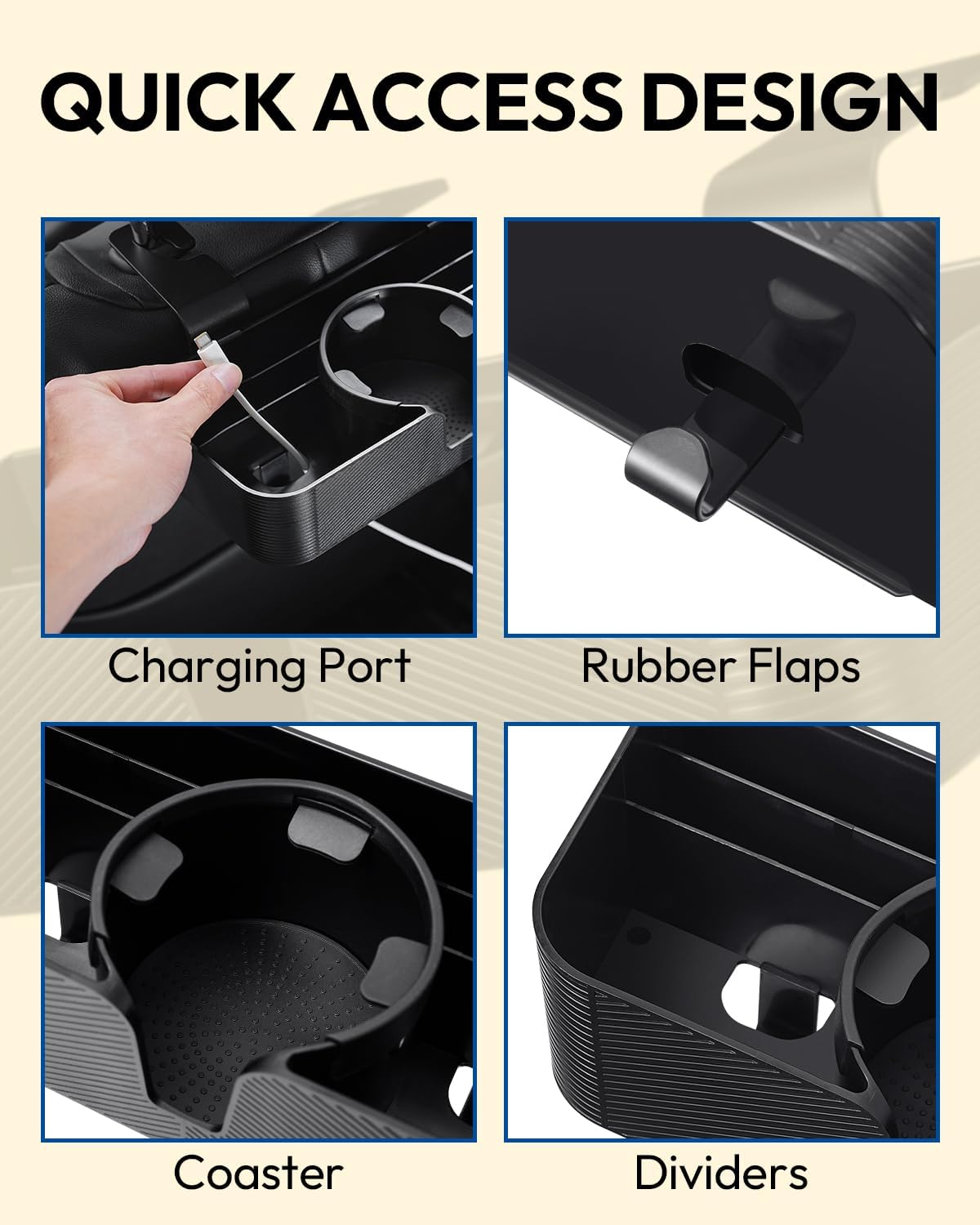 3 in 1 Car Headrest Backseat Organizer, Seat Back Organizer Headrest Strong Multi- Hanging Hooks with 3.7" Cup Holder for Car Headrest Backseat Travel Accessories, 2PCS