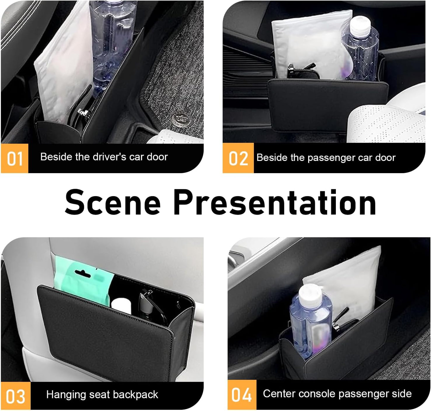 Car Trash Can, Foldable Multi-function Leather Mini Garbage Bin, Waterproof Scratch-resistant Hanging Storage Container, Universal Interior Organizer for Cars SUVs Trucks (Black)