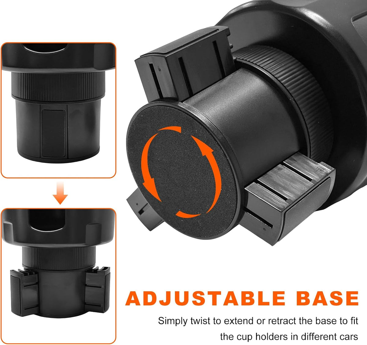 Car Cup Holder Extender, Expandable Auto Cup Holder Adapter with Adjustable Base & Rubber Pad, Waterproof Vehicle Bottle Holders Expander Fits Most Bottles, Car Accessories