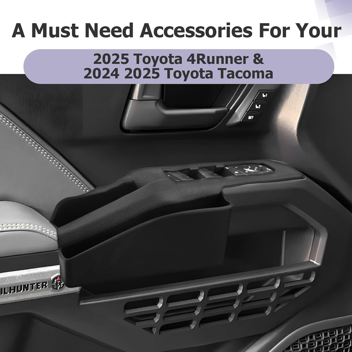 LUWU Door Side Storage Box Compatible with 2025 Toyota 4Runner Accessories Side Organizer Tray 2025 4Runner Center Console Organizer TPE Material Front Storage Box Black 2-Pack