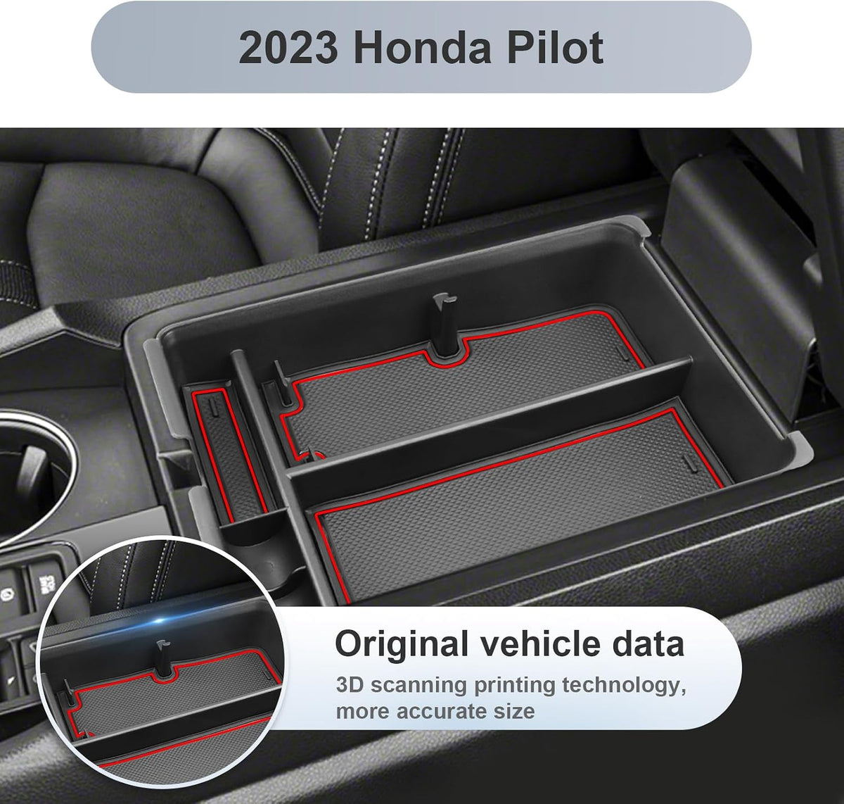 SKTU for 2025 2026 Honda Pilot Center Console Organizer 2023-2026 Pilot/ 2024-2026 Passport Armrest Tray 2025 2026 Passport Console Tray 2025 2026 Pilot Accessories with Sunglasses Holder (Red)