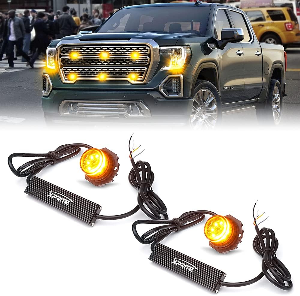 Xprite White LED Hideaway Strobe Lights Kit with 14 Flash Patterns, Surface Mount Headlight Taillight Grill Flashing Light for Construction Towing Snow Plow Pickup Work Trucks Cars - 4PCS