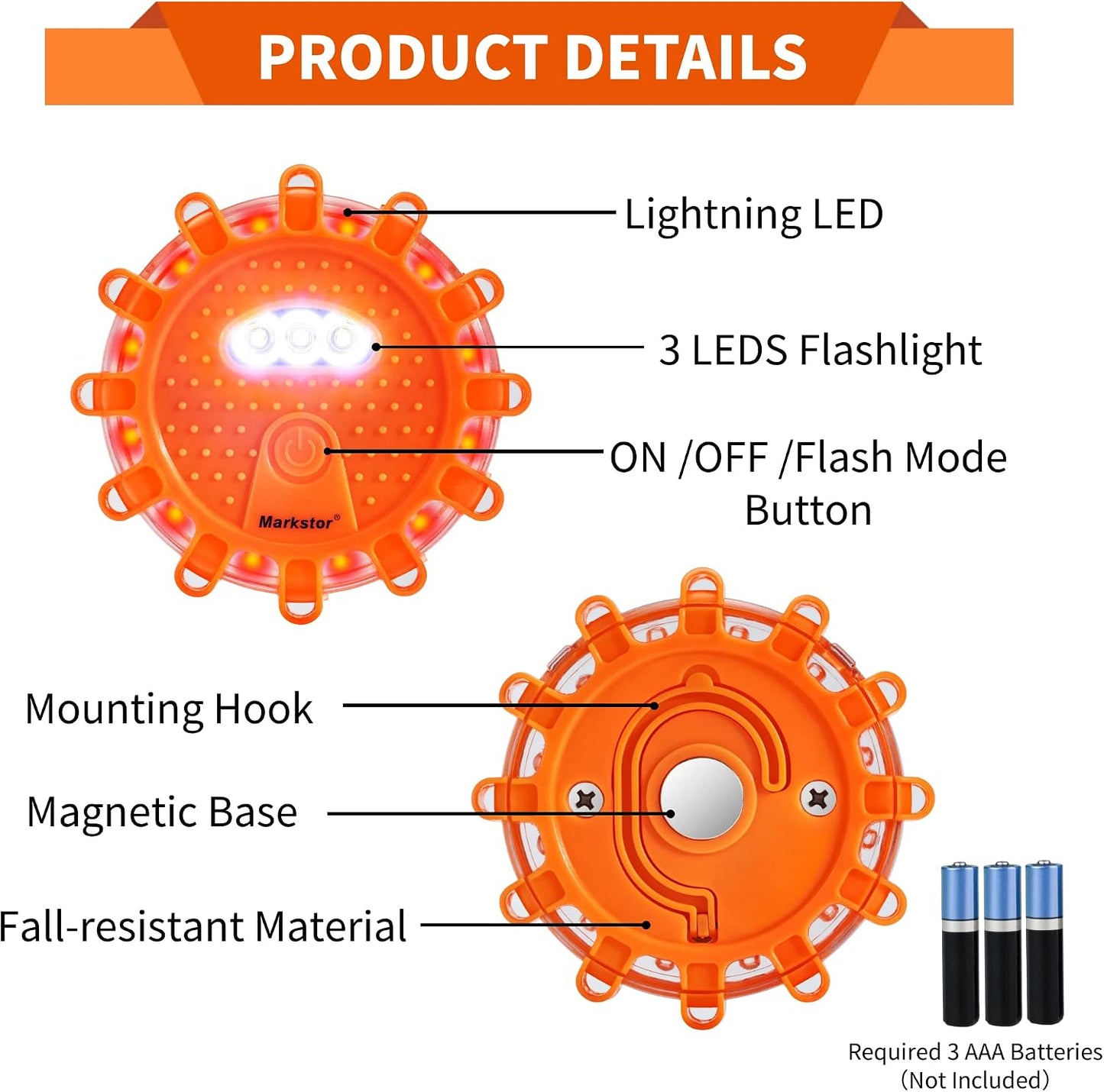 3 Pack LED Road Flare Warning Lights Battery Powered Emergency Road Safety Kit with Gloves