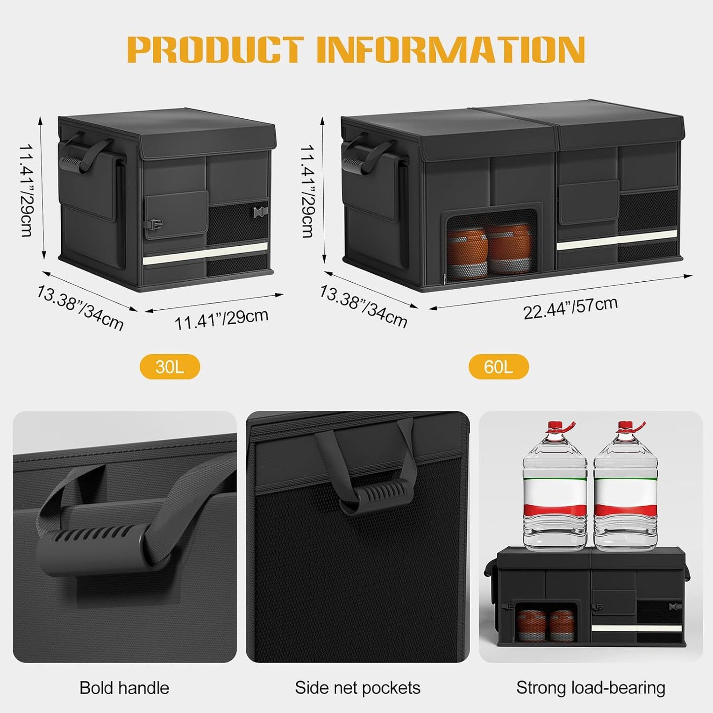 Ergocar Car Trunk Storage Organizer Oxford Cloth Car Interior Accessories Folding Multi-Compartment Suitable For Suv/Truck/Automotive