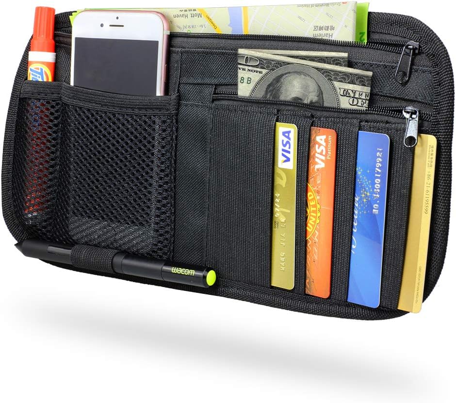 LIVANS Car Sun Visor Organizer, Vehicle Visor Storage Pouch, Auto CD and Glasses Holder, Interior Car Accessories for Credit Card and Registration Document, Fits Most Cars, SUVs, Jeeps, Trucks