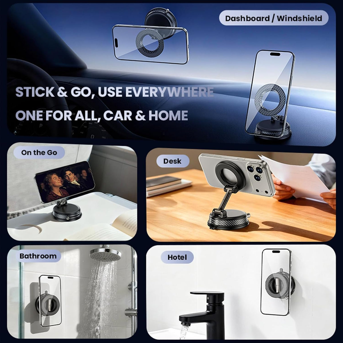 Vacuum Magnetic Car Phone Holder, Strong Suction Cup Mount with Secure Lock