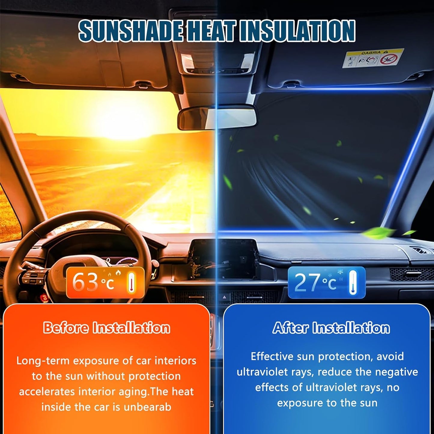 6 Layers Semi Truck Window Shades Custom Fit 2018-2025 Freightliner Cascadia, 3 Set Front Windshield and Side Windows Foldable Sun Protector Privacy Cover