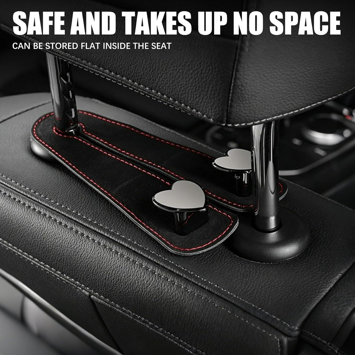 2PCS Car Seat Headrest Hook, Car Purse Holder, Suede Heart-Shaped Double Hooks Headrest Organizer, Heavy-Duty Multi-Functional Automotive Back Seat Phone Holder Universal for Most Vehicles