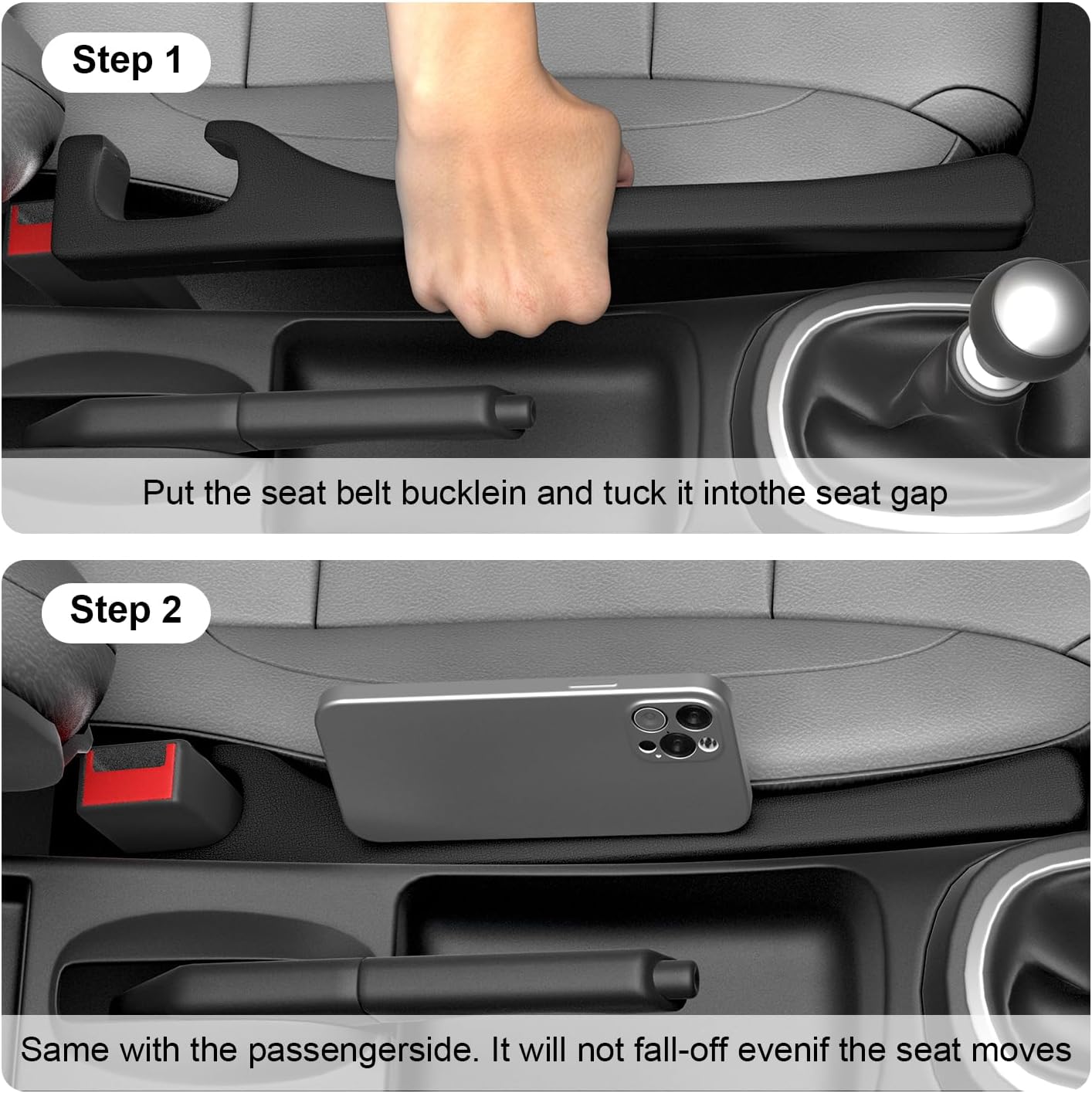 JAGASOL Car Seat Gap Filler, Universal Fits Car SUV Truck PU Leather Crevice Blocker, Between Seat and Center Console, Stops Cellphone Wallet Keys Coins from Dropping, 2 Pack Black