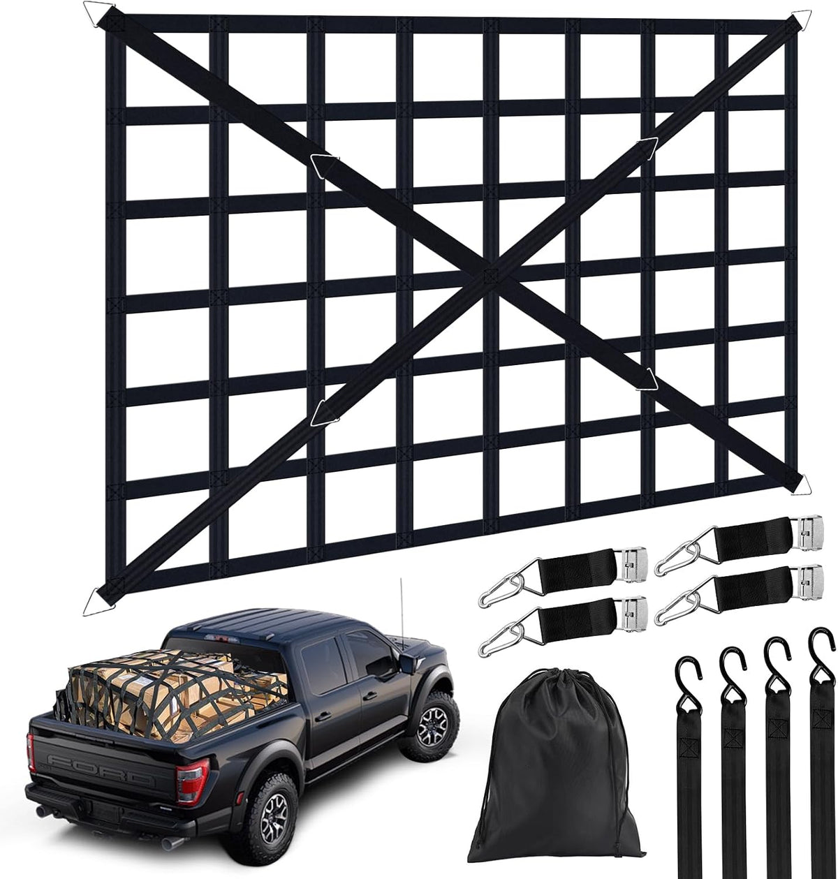 Cargo Net for Pickup Truck Bed, Heavy Duty 1100 lbs Capacity