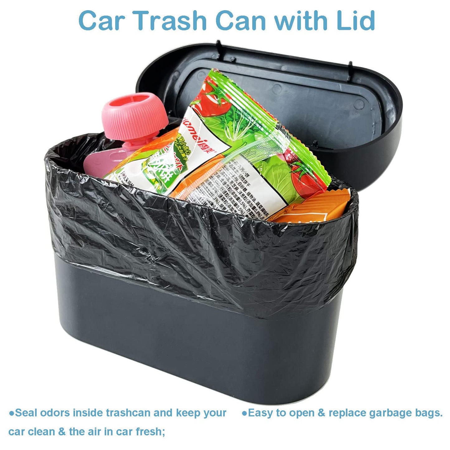 2 Pack Car Trash Can with Lid+4 PCS Car Hooks, Mini Auto Dustbin Trashcan | Includes 120 pcs Trash Bags, Automotive Storage Container Garbage Organizer, Multipurpose Trash Bin for Vehicle, Home, Office
