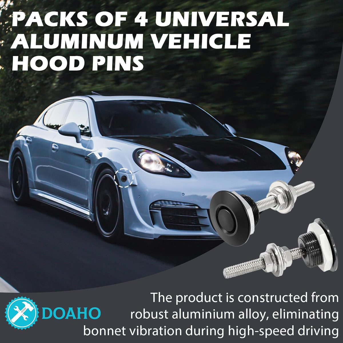 Doaho Pack of 4 Universal Aluminum Vehicle Hood Pins,Diameter 1.25" Quick Latch Bumper Release,Hood Pins for Race Car - Black
