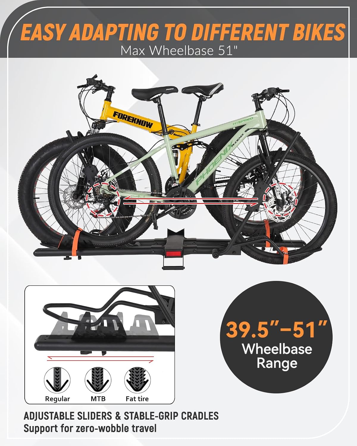 MEEVIZ Ebike Rack with Ramp for Tow Hitch, 200lbs Capacity for Heavy Duty Electric Bike Fat Tire, Smart Tilting & Foldable Platform Carrier for Car, SUV, Truck, Van with 2" Receiver