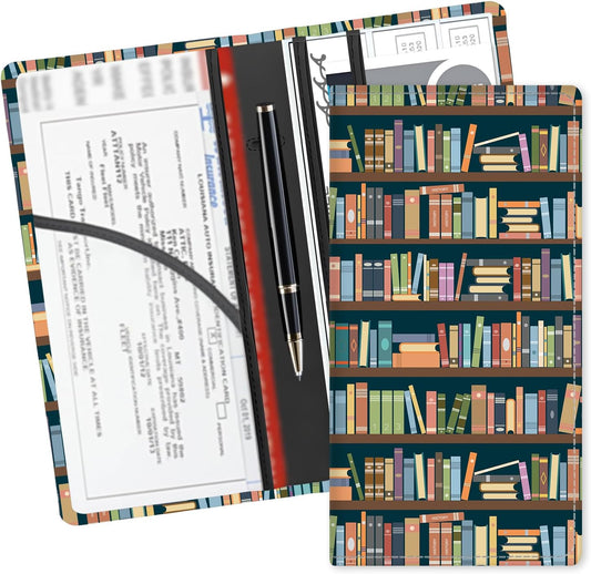 Leather Car Registration and Insurance Card Holder, Cute Car Accessories Vehicle Glove Box Car Organizer for Documents, Cards, License Cute Book Shelf