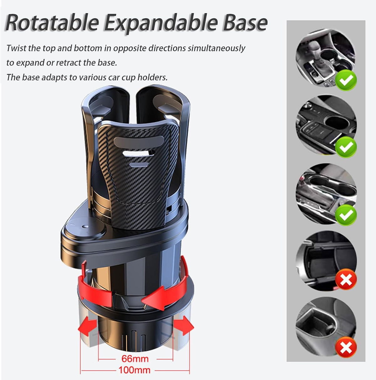 Car Cup Holder Expander for Audi Q5 2008-2020 2021 2022 2023 2024 2025 2026, Multifunctional 2 in 1 Cup Holder Extender, 360° Rotating Car Drink Holder Adjustable Large Cup Holder