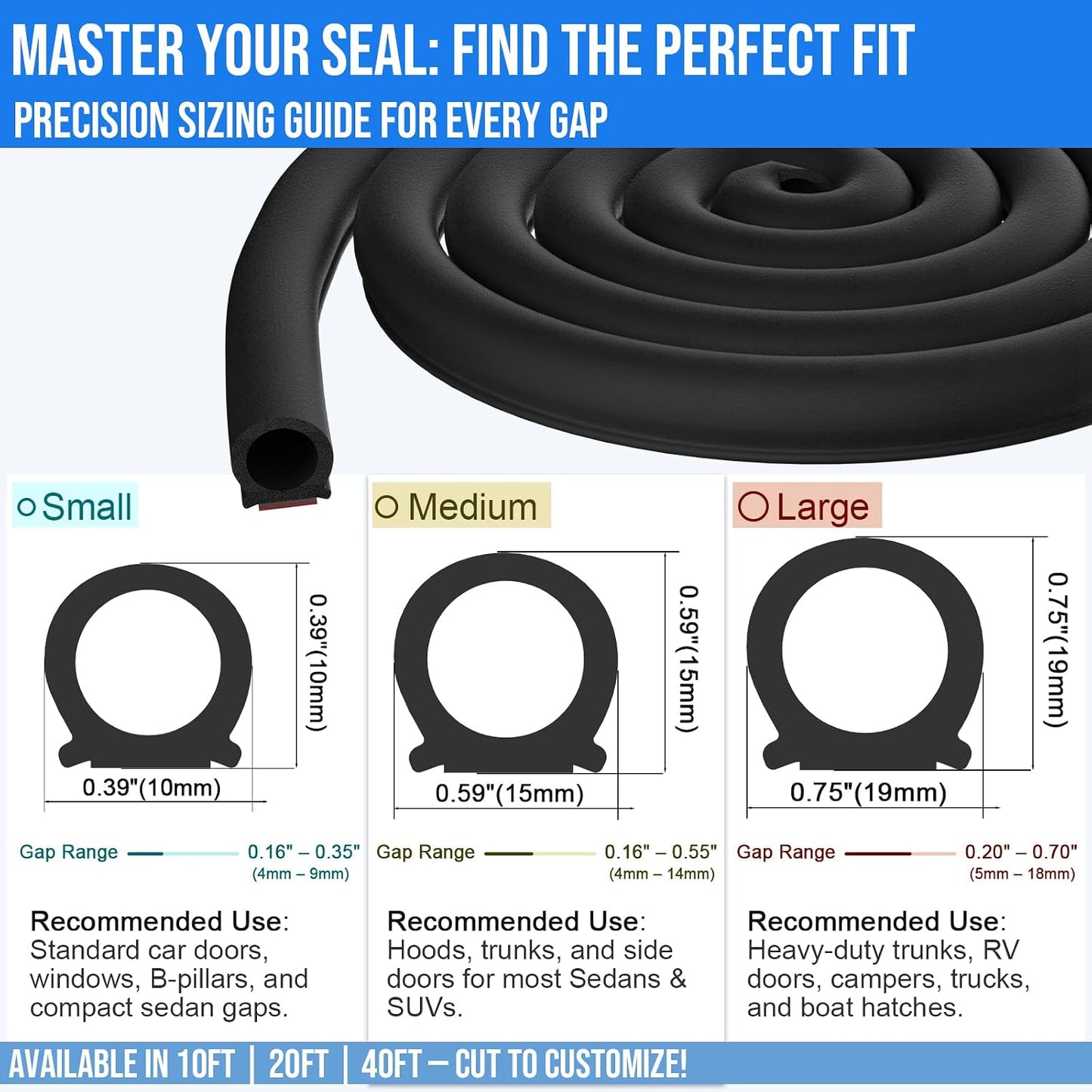 alophoty 40 Ft Rubber Weather Stripping Door Seal, D Shaped Automotive Weather Stripping, Car Door Seal Strip, Self Adhesive Soundproofing Weatherstripping for Doors Windows Car Truck Auto RV