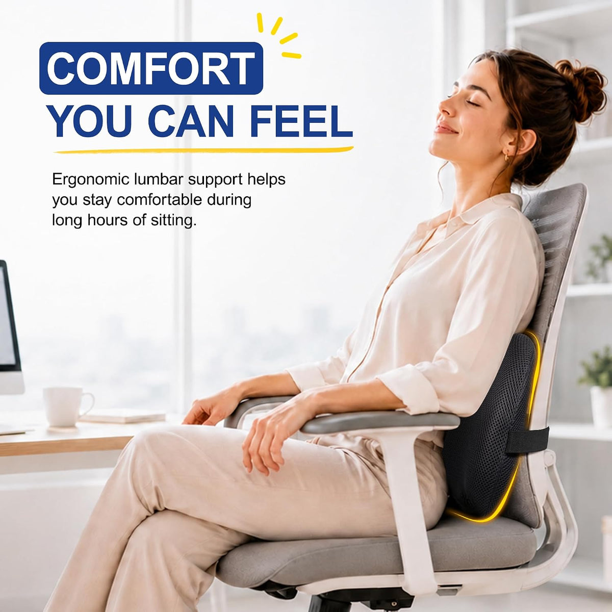 Lumbar Support Pillow for Car, Back Support Cushion for Office Chairs