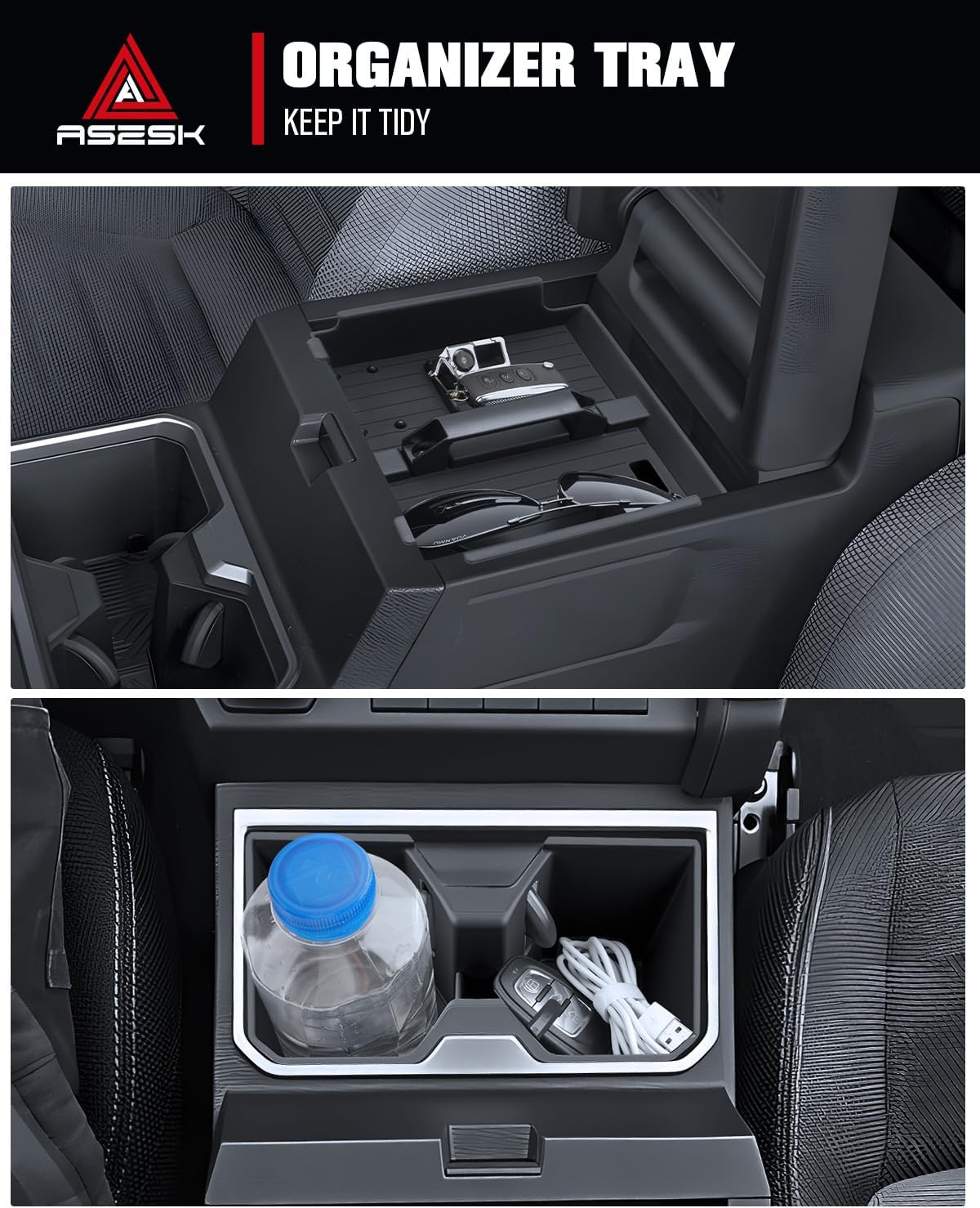 for 2025~2026 Toyota 4runner - 6th Gen 4Runner 2Pcs Center Console Armrest Organizer Tray ABS Materials& Silicone Cup Holder Insert