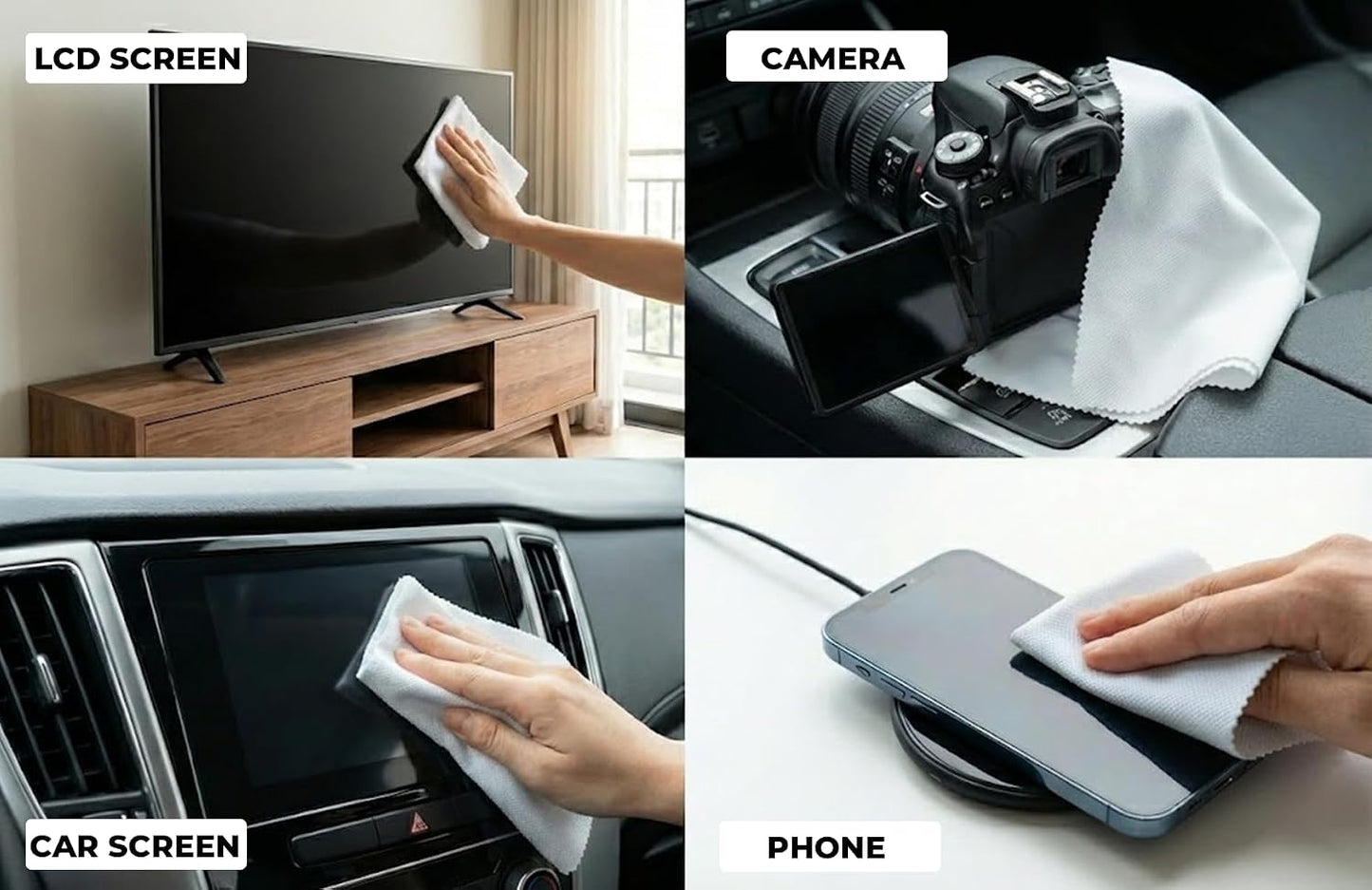 Ultra Sensitive Ultra Soft Microfiber Polyamide and Polyester Cleaning Cloth for Glasses, Screens & Delicate Surfaces, Camera Lens, Car Interior, Piano Black, Lint-Free, Reusable Zigzag Edge
