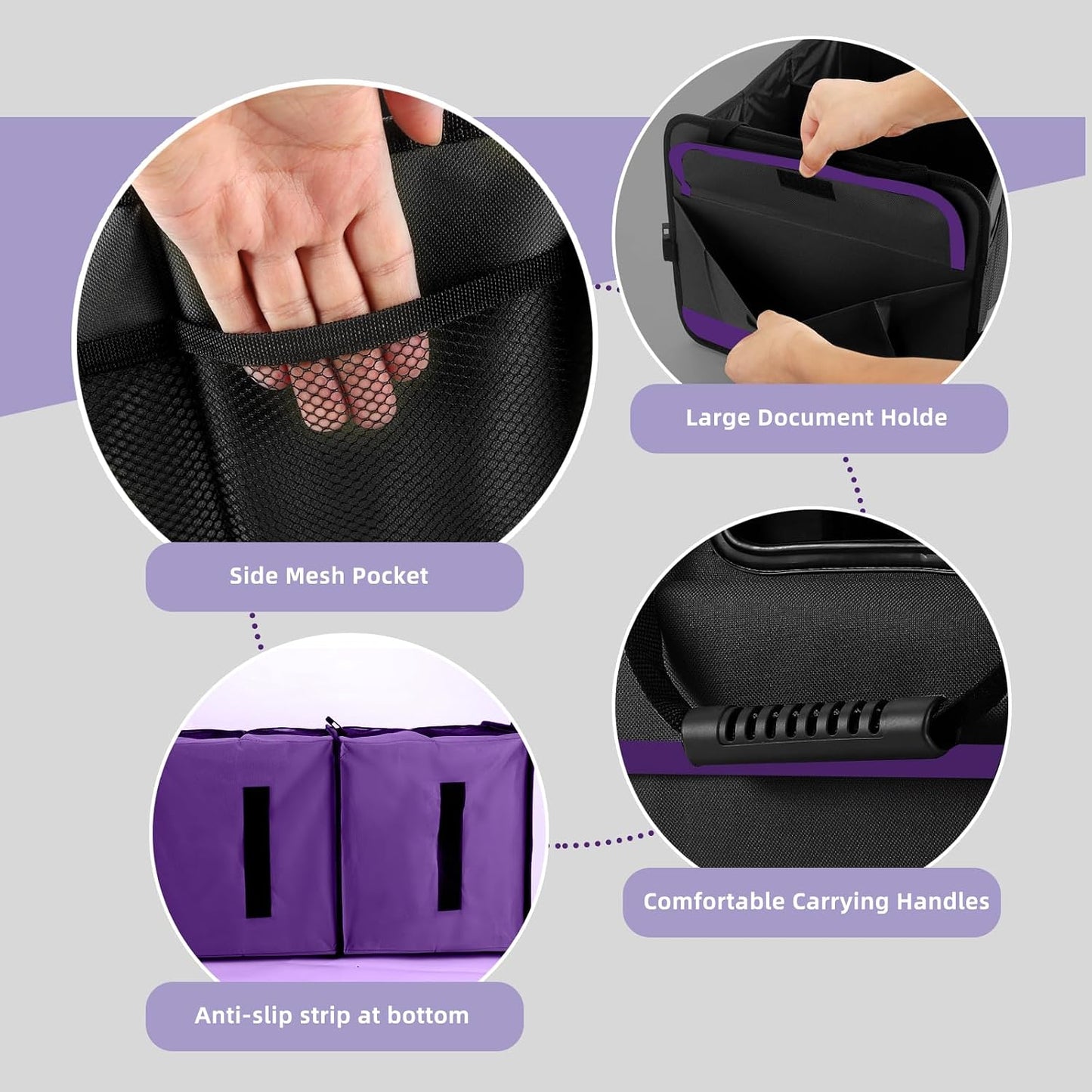 Trunk Organizer for Car, Sturdy Storage Organization with Non-Slip Bottom Strips, 95L Large Capacity Cargo Organizer for Suv, Truck, Sedan, Waterproof Portable Car Organizers for Women Men(Purple)