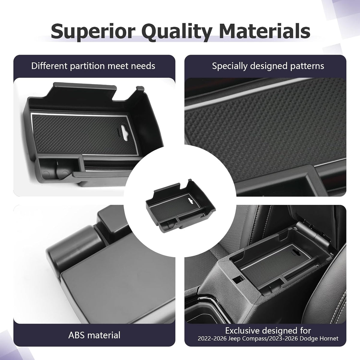 LUWU Center Console Organizer Compatible with Jeep Compass 2021-2026/Dodge Hornet 2023-2026 Accessories Armrest Console Storage Box Insert Tray ABS Material Coin Container White