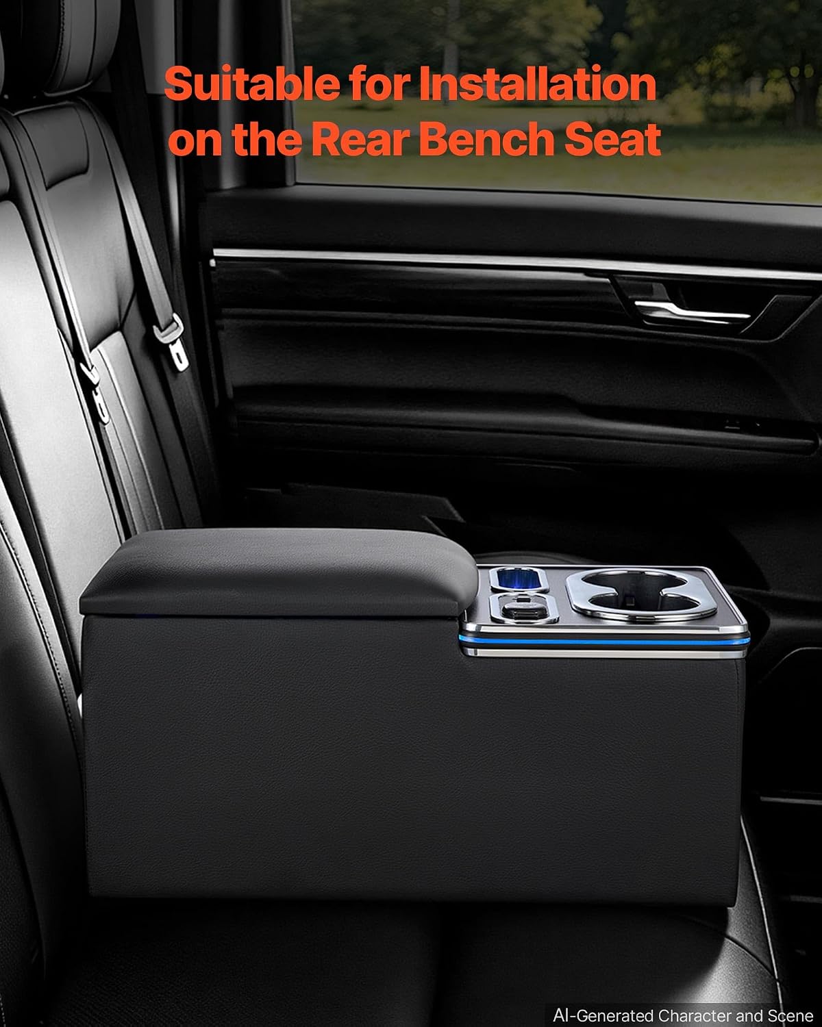 VEVOR Universal Rear Bench Seat Center Console with 7-Color Ambient Lights