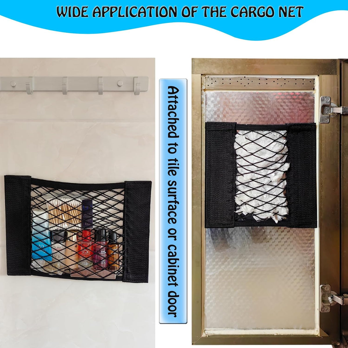 4Pack Automotive Cargo Net Car Storage Wall Sticker Organizer Pouch Bag Elastic Mesh Pocket with Tape Stickers for Trunk Organizer Holder for Cabinet Organize 4PCS (Same Size)