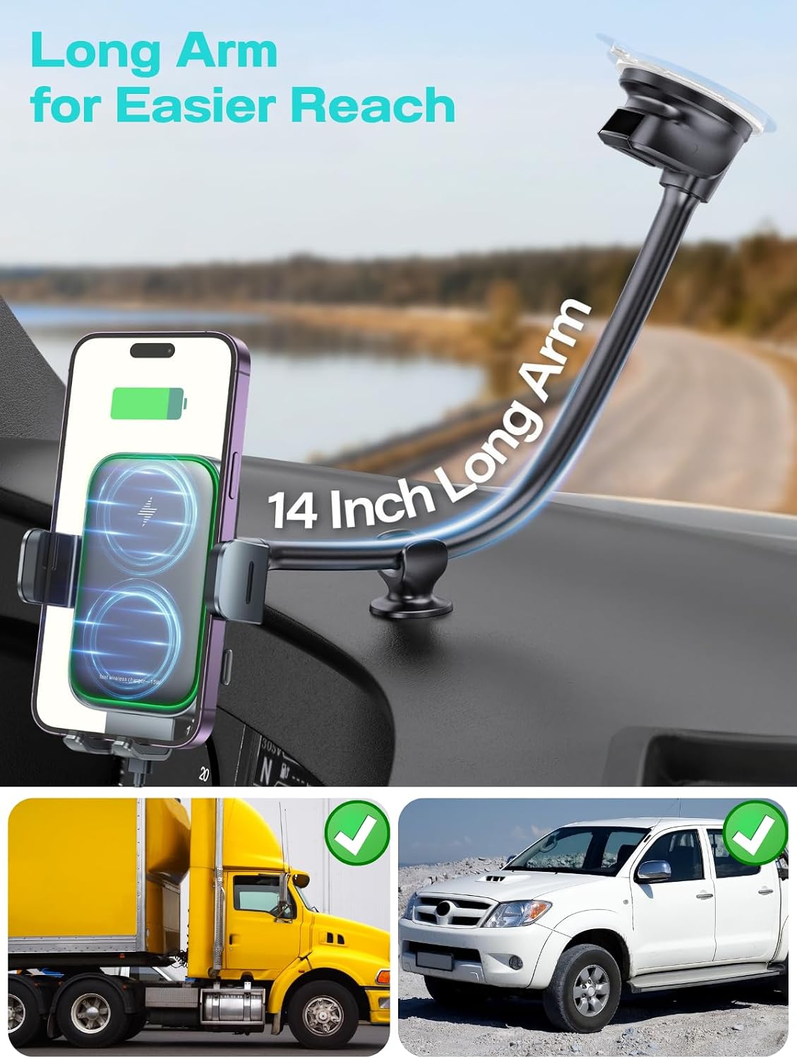APPS2Car 15W Wireless Car Charger Phone Holder, Dual Coil, Auto Clamping