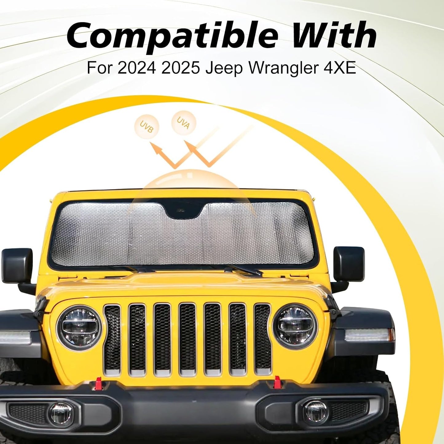 Front Windshield Sun Shade for Jeep Wrangler JL 2018-2025 & Gladiator 2020-2025 - UV Blocking, Heat Reduction, Self-Rolling Storage