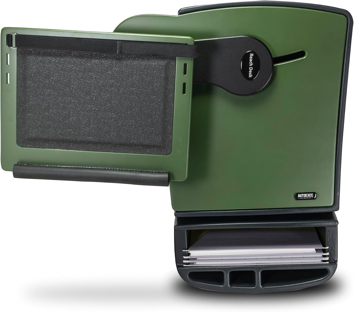 AutoExec Reach Car Desk for Your Vehicle Workstation and Mobile Office, Front Seat Army Green with 400 watt Power Inverter