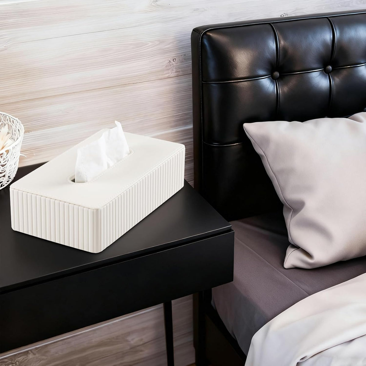 Short Tissue Box Cover, Rectangle Tissue Box Holder, Cream