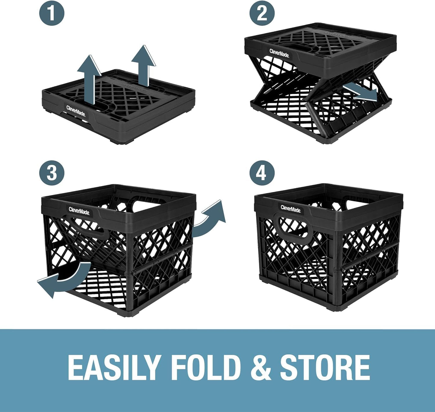 CleverMade Collapsible Milk Crate and Storage Bin - 25L Plastic Stackable Storage Bin with 45L Plastic Stackable Grated Wall Utility Container, 1 of Each – Red
