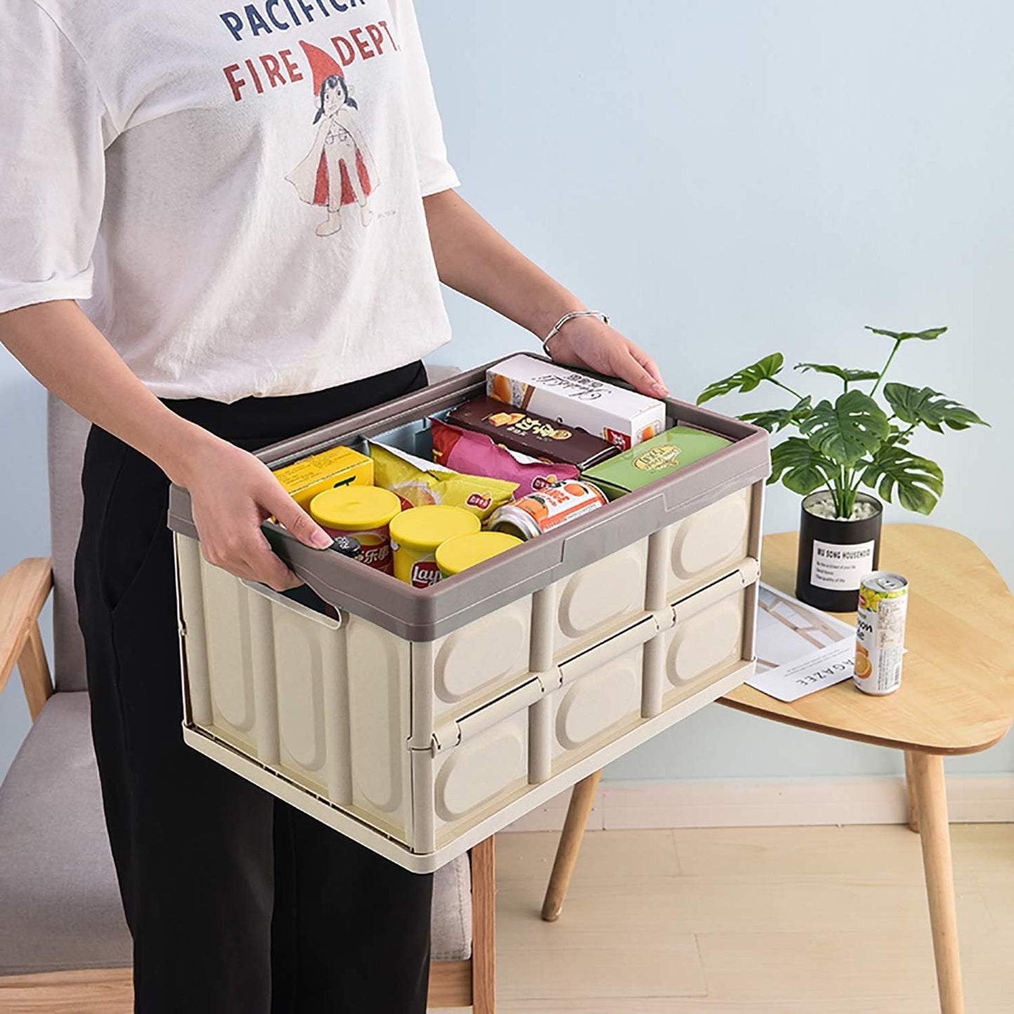 Phyllia Foldable Storage Boxes with Lids, 3-Pack Collapsible Plastic Storage Bins Organizer Containers Baskets Cub with Cover,Stackable Utility Crates Storage Box (Brown, 30L)