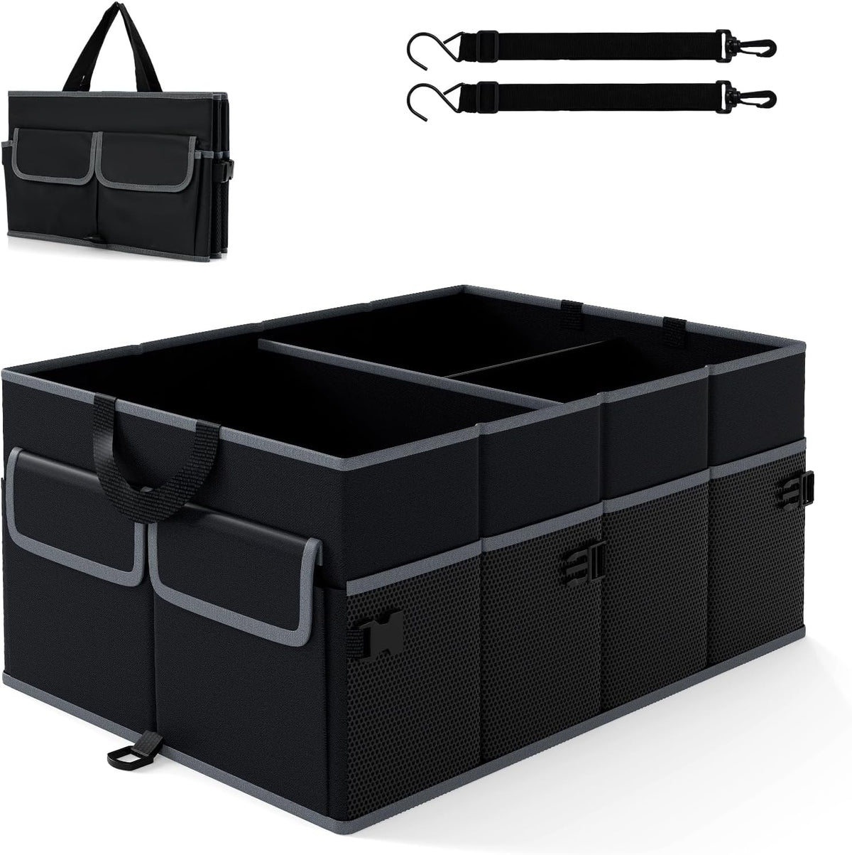 Goplus Collapsible Trunk Organizer, 13 Gallon Foldable Car Storage Organizer with Extenable Compartments, Pockets, Securing Straps, for SUV Van Sedan Truck, 22" x 16" x 10"